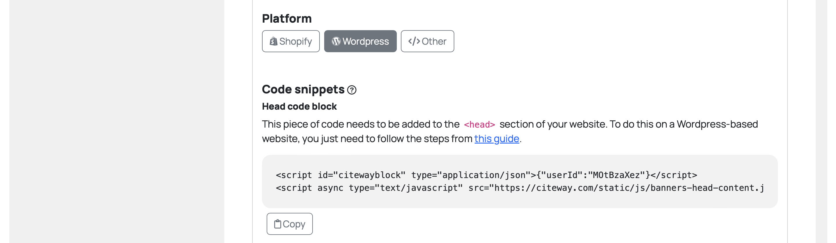 Head code block insertion
      setup section