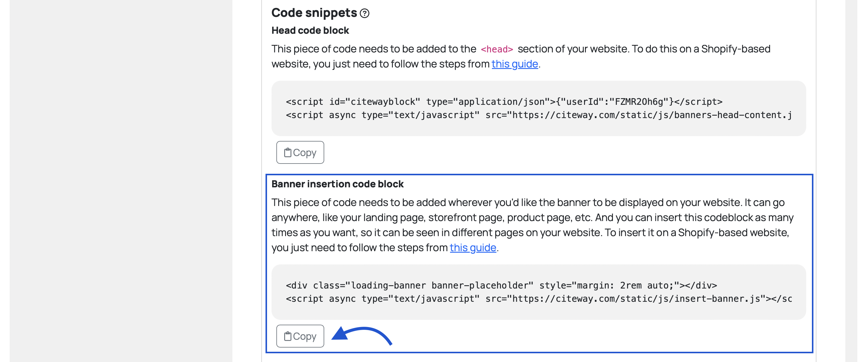 Copying the banner
      insertion code block