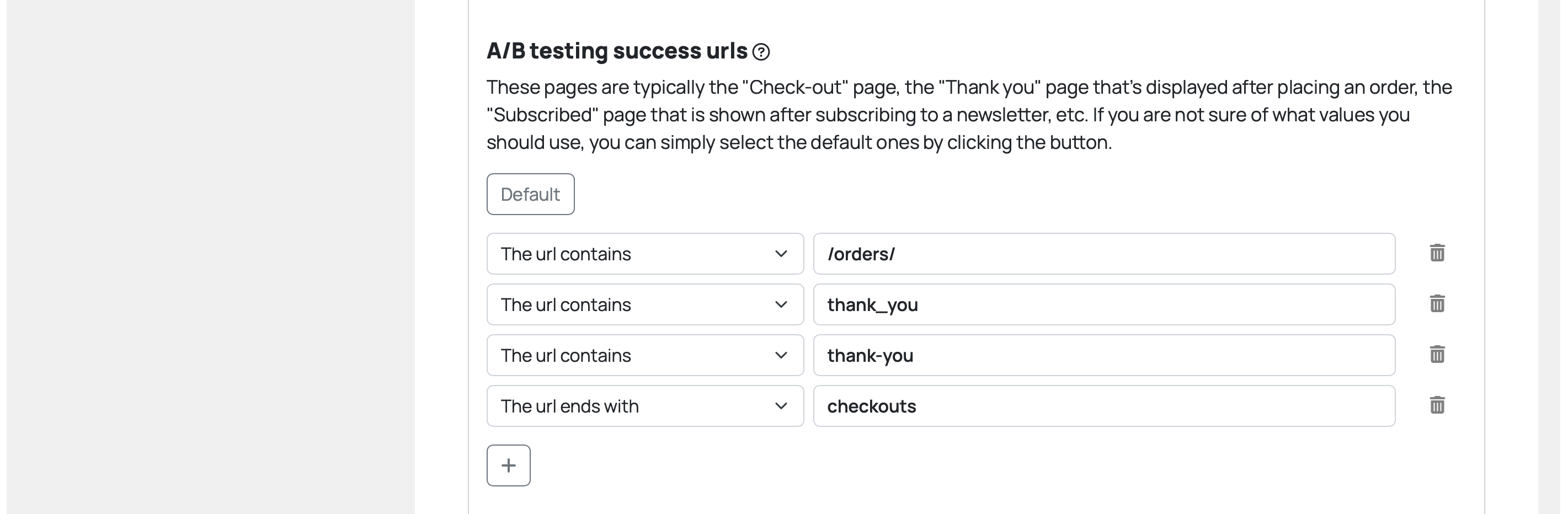 Selection of url patterns to define success