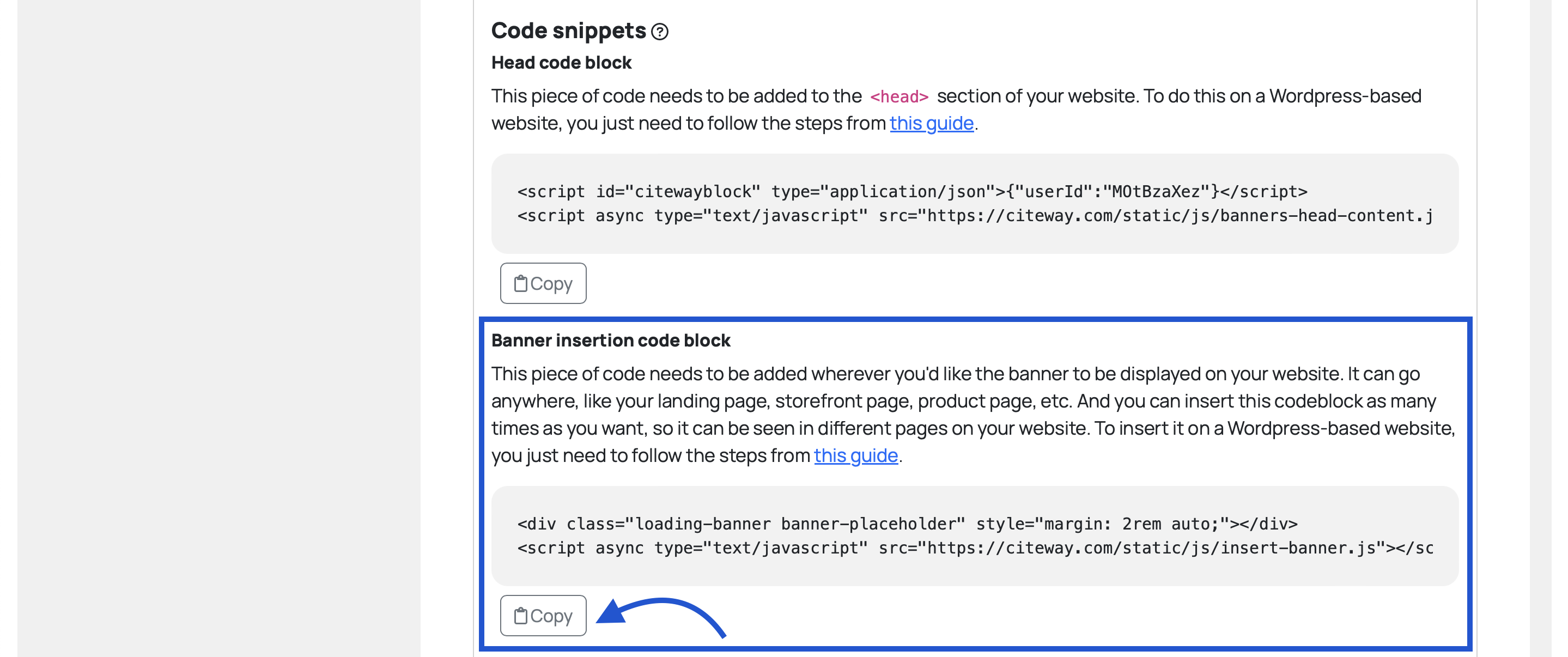 Copying the banner
      insertion code block